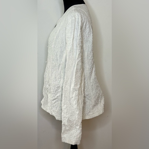 Eileen Fisher cotton linen blend textured light jacket in oatmeal Large EUC - Picture 8 of 10